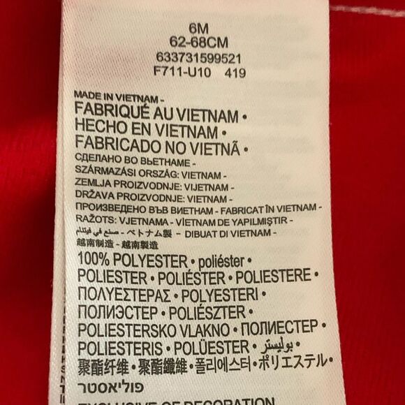 Nike red/white printed logo trim coverall, zipper to ankle, logo on chest, 6 mo - Picture 8 of 9